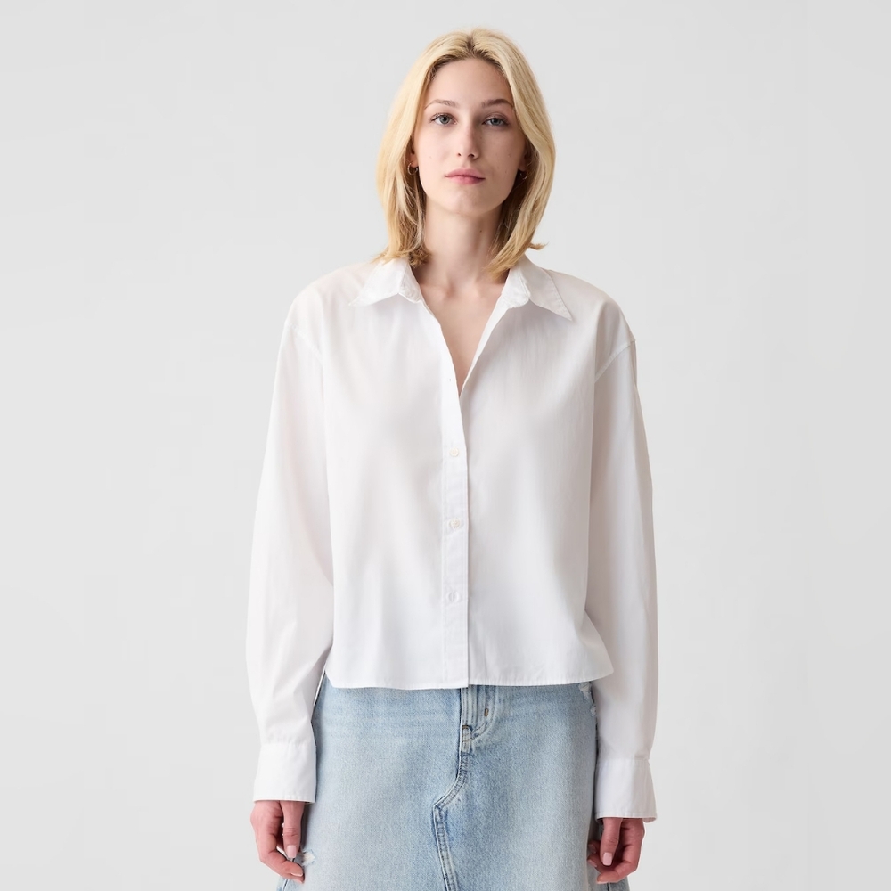 NWT Gap Cropped Button Up 100% Cotton Long Sleeve Shirt Size Large Tall